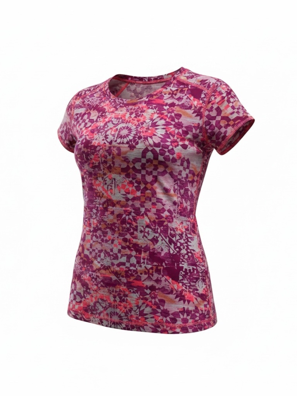 Title Nine Pink, Purple and Orange Short Sleeve Patterned Tee